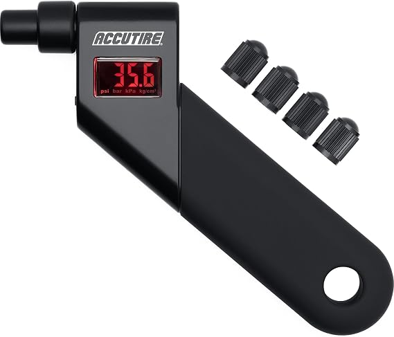 Digital Tire Pressure Gauge (5-150 psi) psi/bar/kPa/kg-cm2 (Black) | Backlit LCD Display, +/-0.5 psi Accuracy, Auto Shut-Off, Rubber Ergonomic Grip, 4 Valve Caps, Batteries Included, MS-4021B