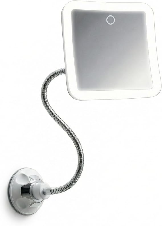 Fancii 10x Flexible Magnifying Mirror with 3 LED Light Settings, Rechargeable - Gooseneck Lighted Makeup Mirror for Bathroom, Locking Suction Mount, Cordless, 360 Rotatable (Mira 2 Plus)