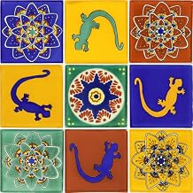 Tile Set of 9 Individual 414 x 414 Ceramic Talavera Mexican Tiles