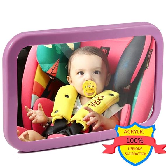Baby Mirror for Car - Safety Car Seat Mirror for Rear Facing Infant with Wide Crystal Clear View - Adjustable Acrylic 360for Backseat - Safe, Secure and Shatterproof (Purple)