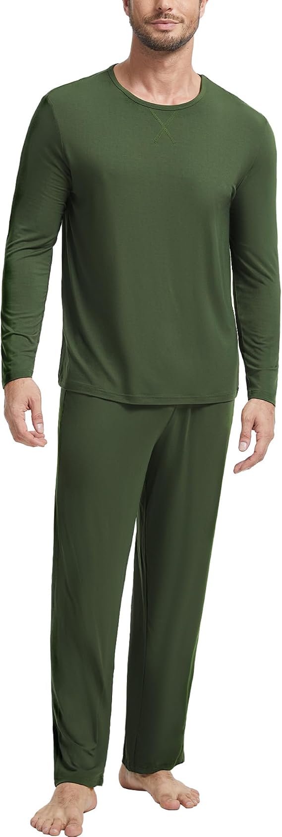 GYS Bamboo Viscose Men's Pajama Sets Long Sleeve Crew Neck Lounge Set with Pockets