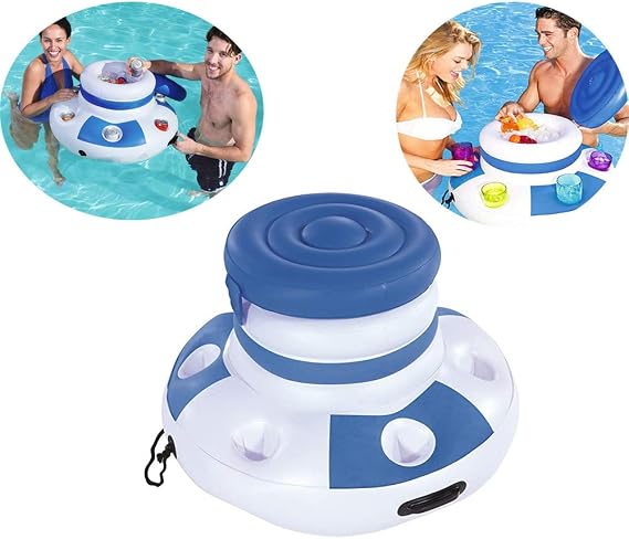 Inflatable Floating Cooler, Inflatable Water Ice Bucket Cup Holder, Air Mattress Ice Bucket Cooler with 6 Cup Holder, for Swimming Pools