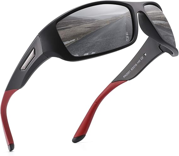 PUKCLAR Polarisierte Sportsonnenbrille Herren & Damen UV400 Schutz Kat.3 Leichter TR90-Rahmen entlastet Nasenrücken. Polarisierte UV400-Kat.3-Gläser blocken UV-Strahlen universeller Outdoor-Einsatz