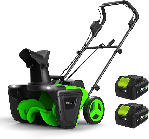 STEELITE Cordless Snow Blower 2 x 20V, 20-Inch Snow Thrower 850 lbs/Minute Capacity, Includes 2 x 4.0Ah Batteries & Charger, Ideal for Walkways and Driveways, Brushless Motor