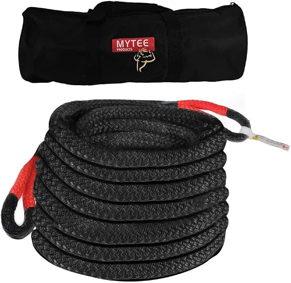Mytee Products 1-1/2"x30' Kinetic Recovery Rope w/Strap & Tote Bag - 74,000 LBS Red & Black - Heavy Duty Kinetic Energy Tow Rope - Offroad Snatch Strap for Truck, SUV, UTV, ATV, Car, Tractor