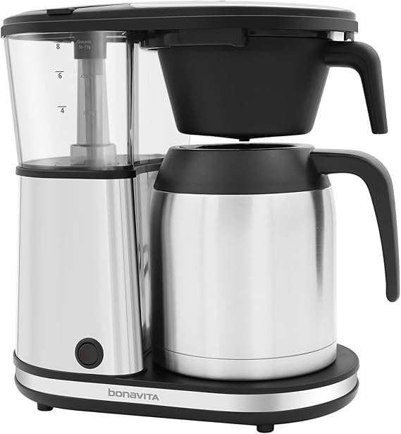 Bonavita 8 Cup Drip Coffee Maker Machine, One-Touch Pour Over, Auto Pause Brewing with Stainless Steel Double Wall Thermal Carafe, SCA Certified, Dishwasher Safe, BV1901TS | Stainless Steel Double Wall Thermal Carafe, SCA, Dishwasher Safe, BV1901TS