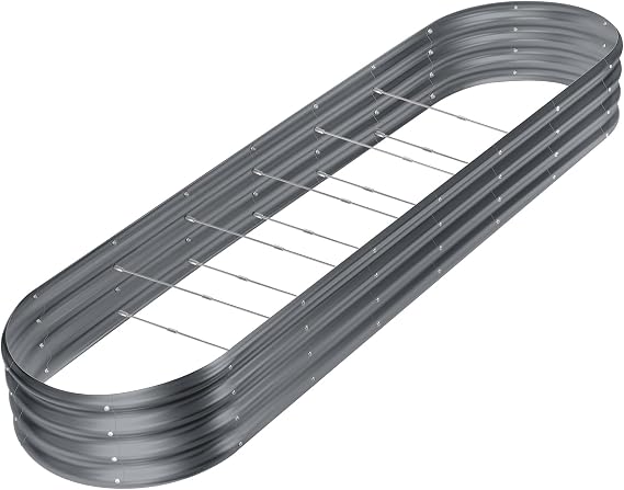 Land Guard 821ft Galvanized Raised Garden Bed Kit, 108 Gallon Capacity Raised Garden Boxes Outdoor, Oval Metal Raised Garden Beds for Vegetables, Modern Grey(with 10 Connecting rods)