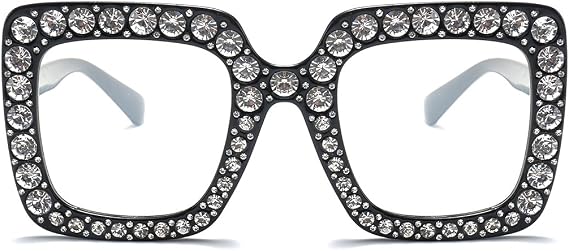 Armear Trendy Rhinestone Square Sunglasses Women Oversized Crystal Frame Designer Gradient Lens Eyeglasses 67mm