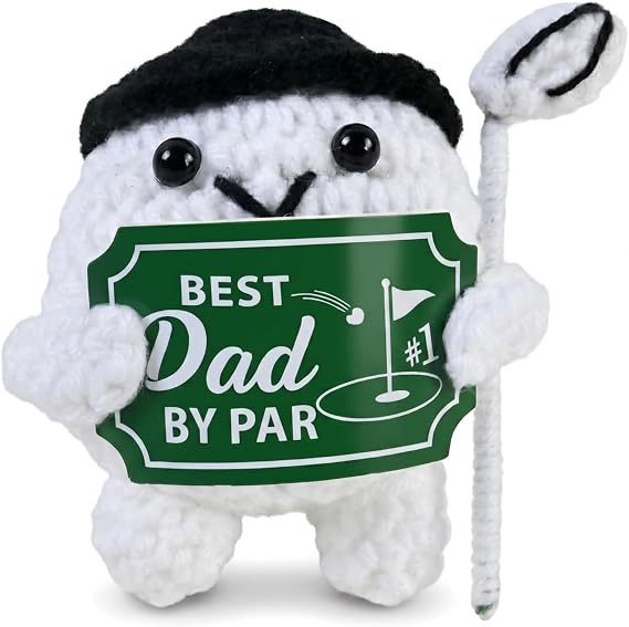 Handmade Knitted Golf Ball Plush Toy, Funny Crochet Golf Gifts for Men Dad, Positive Motivational Stress Relief Desk Decor Accessories, Best Birthday Father's Day Present
