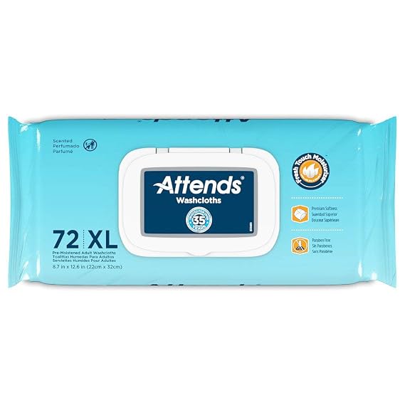 Attends Scented Wipes, Pre-Moistened, No Rinse, and Alcohol-Free, 72ct Pack
