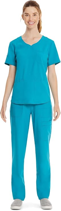 ScrubStar Scrub Sets for Woman Sweetheart V-Neck Top & Cargo Scrubs Pant, Aquamarine, M