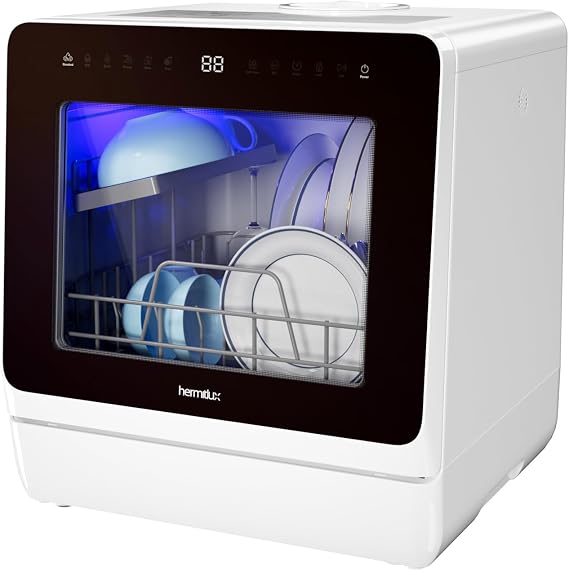 Hermitlux Table Top Dishwasher 7+3 Programmes, 5 Place Settings, Child Lock [Energy Class D]