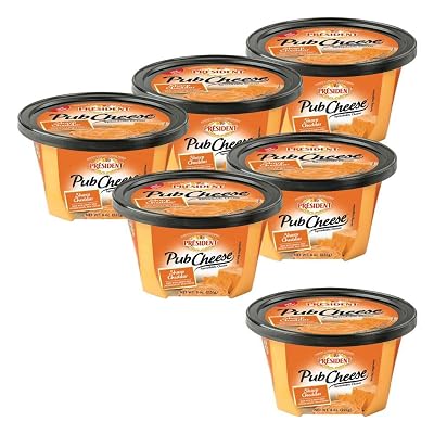 President Sharp Cheddar Pub Cheese, 8 oz, 6 Pack