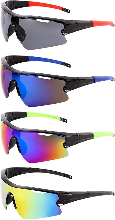 4 Pack Youth Baseball Sunglasses for Men Women, Lightweigh UV Protection Sports Sun Glasses for Cycling Running Fishing