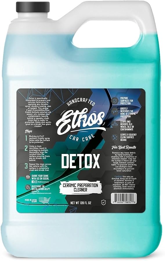 Ethos DETOX - Ceramic Coating Prep Spray, Panel Wipe, Glass Cleanser - Remove Your Old Ceramic Coating, Wax, or Sealant - Multi-Purpose Formula - Leaves Nothing But the Shine