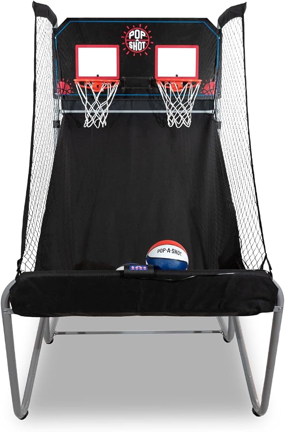 Pop-A-Shot Home Dual Shot | 2-Hoop Indoor Electronic Arcade Basketball | Indoor Arcade Electronic Basketball Machine with 16 Game Modes, 7 Balls, Adjustable Height, Dual Hoops, and Foldable Storage