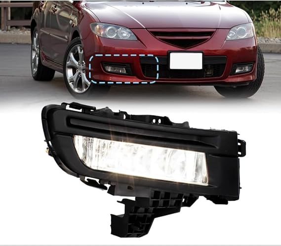 Right Passenger Side Front Fog Lights Lamps Fit for 2007 2008 2009 Mazda 3 Sedan, Halogen Daytime Running Light, Black, with bulbs, MA2593113,BAP151680C