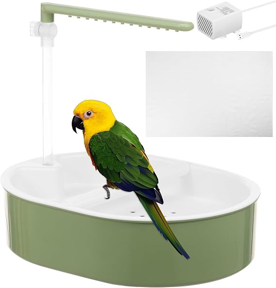 Automatic Parrot Bathtub,Cage Bird Shower Fountain,USB Electric Bird Shower Bath with Multiple Faucets,Large Capacity Budgies Caged Bath Tub for Parakeet Cockatiel Parrot&Small Medium Birds (Style 2)