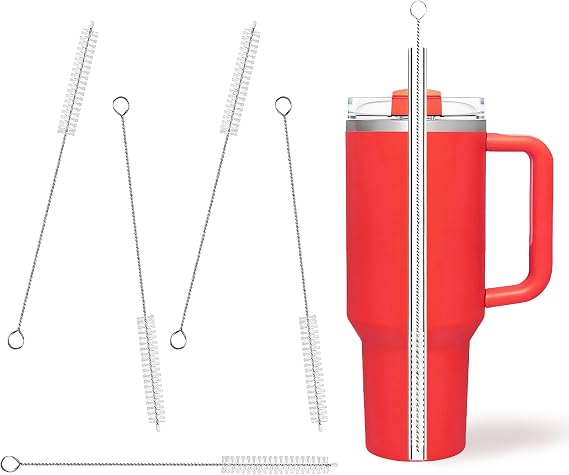 Cleaning Brushes for Reusable Drinking Straws, Set of 5, Long Wire Handle, Bottle and Straw Cleaner for Stanley Mug, Sippy Cup, Water Bottle and Tubes, Reusable and Flexible