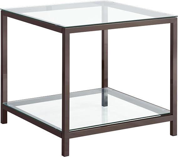 Coaster Home Furnishings - Trini - 1-Shelf Glass Top End Table with Metal Frame, Open-Frame Design, Glass Lower Shelf - Contemporary Style - Living Room - 24-Inch - Black Nickel - 720227