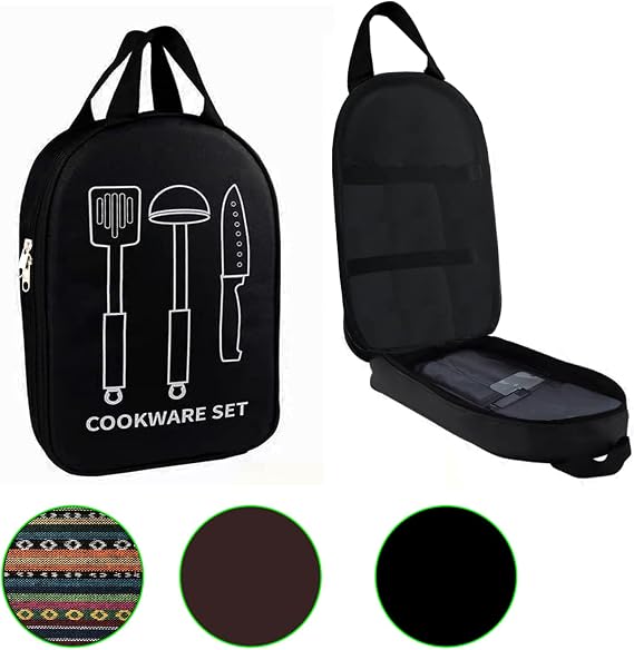 Camping Utensil Organizer Cooking Utensil Bag Portable Camp Cooking Kitchen Accessories Large Capacity Travel Bag Great for Travel BBQ Dinner More-Indoor/ Outdoor Camp Kitchen Equipment (Black)