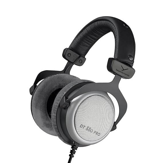 beyerdynamic DT 880 PRO 250 Ohm, Semi-Open-Back Over Ear Wired Studio Headphones for Mixing, Mastering, Monitor, 3M Coiled Cable with 1/8 & 1/4 Adapter. Silver with Grey Velour Ear Pads