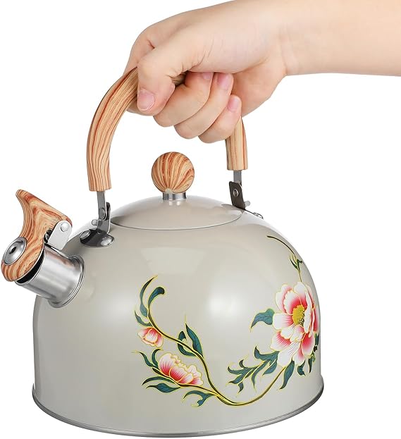 Whistling Tea Kettle Floral Pattern Stovetop Water Kettle Stainless Steel Tea Pot for Fast Boiling Safe Whistle Alert Easy-Clean Finish 8.46 X 7.87 X 7.87 in