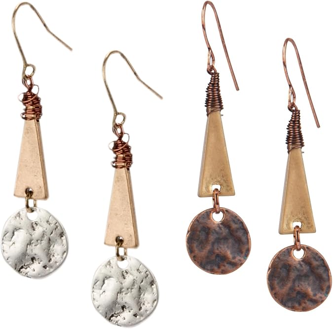 SPUNKYsoul Tribal Boho Mixed Metal Dangle, Handmade Geometric Earrings