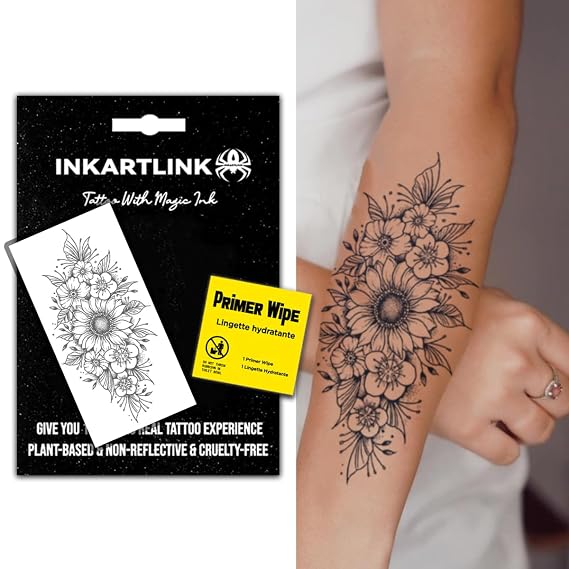 INKARTLINK Blooming Chrysanthemum Temporary Tattoos, Realistic Waterproof