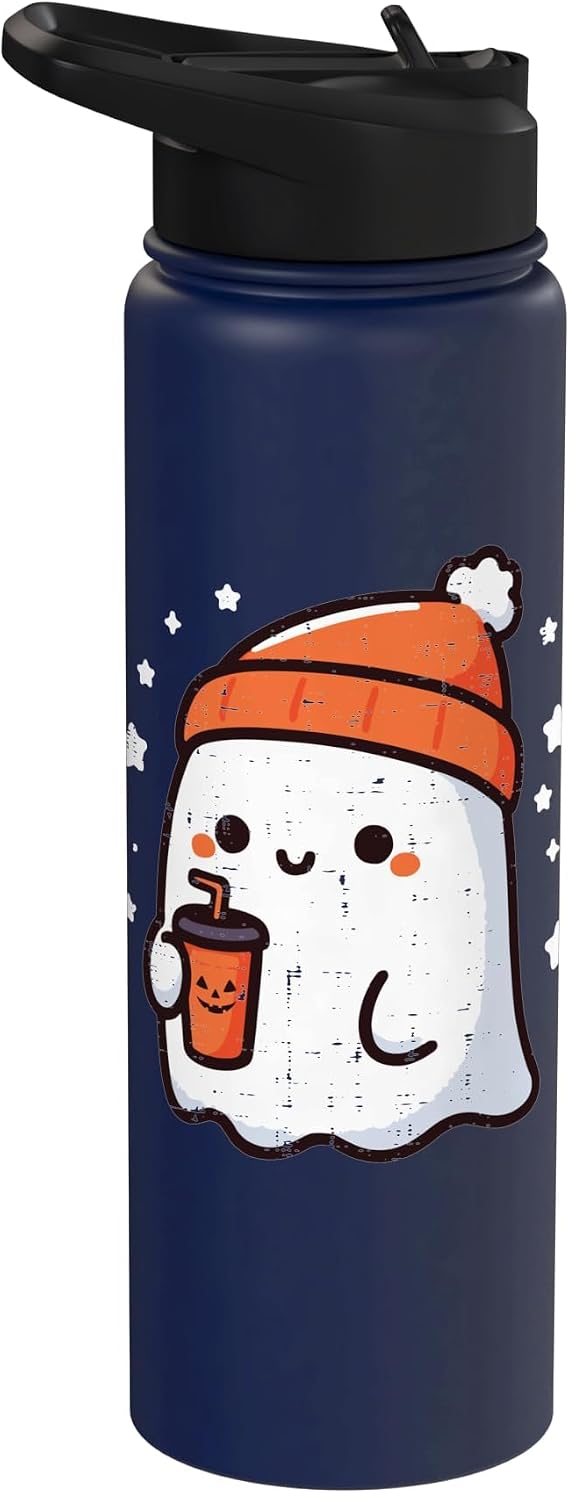 Halloween Ghost Beanie Coffee Cute Costume Men Women Kids Stainless Steel Insulated Water Bottle