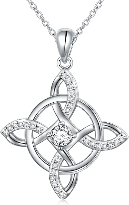Yearace Witches Knot Necklace 925 Sterling Silver Good Luck Irish Celtic Knot Pendant Necklace for Women Witchy Jewelry Gift