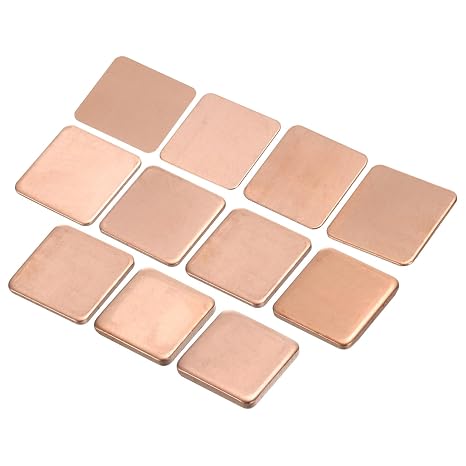 MECCANIXITY Heatsink Copper Sheet Shim 15mm x 15mm 11 Sizes Various Thicknesses Thermal Conductive Heat Sink for Electronic Chip Cooling Pack of 22
