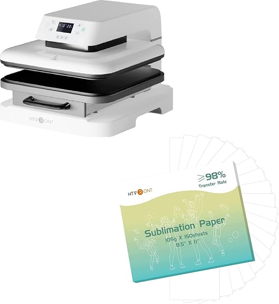 HTVRONT 15x15 Auto Heat Press Machine + HTVRONT 150 Sheets Sublimation Paper
