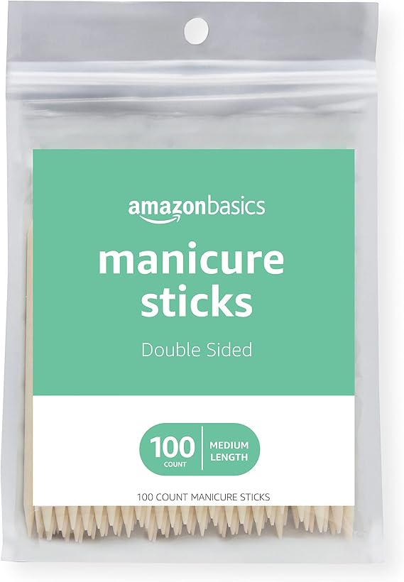 Amazon Basics Double Sided Manicure Sticks for Nail Care, Cuticle Pusher, Pedicure, Medium Length, Orange, 100 Count