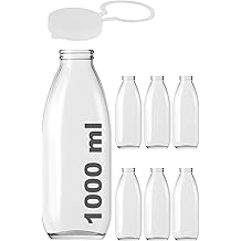 1000 ml Şeffaf Sürahi Süt, Ayran, Su, Limonata, Meşrubat Şişesi 1000 Cc Askılı Kapaklı Cam Şişe 6 Adet (6, Şeffaf Askılı Kapak, 1000)