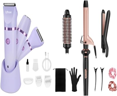 Ufree 3 in 1 Curling Iron, Curling Wand Set with Thermal Brush Flat Iron Hair Straightener, Dual Voltage Wand Curler, Instant Heat Up Hair Curler, Include Protective Glove 2 Clips, Gifts for Women