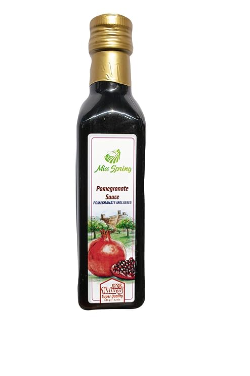 Miss Spring Pomegranate Molasses | All Natural + Vegan Friendly Molasses | Made with Pomegranate Fruit Juice | Ideal for Mediterranean cooking, Desserts, Salads Dressing & Dish Sauce - 12 Oz (340 g)