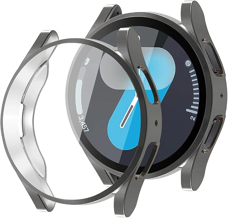 Samsung Galaxy Watch 7 40mm ile Uyumlu Kasa Ve Ekran Koruyucu 360 Tam Koruma Silikon Kılıf (Siyah)