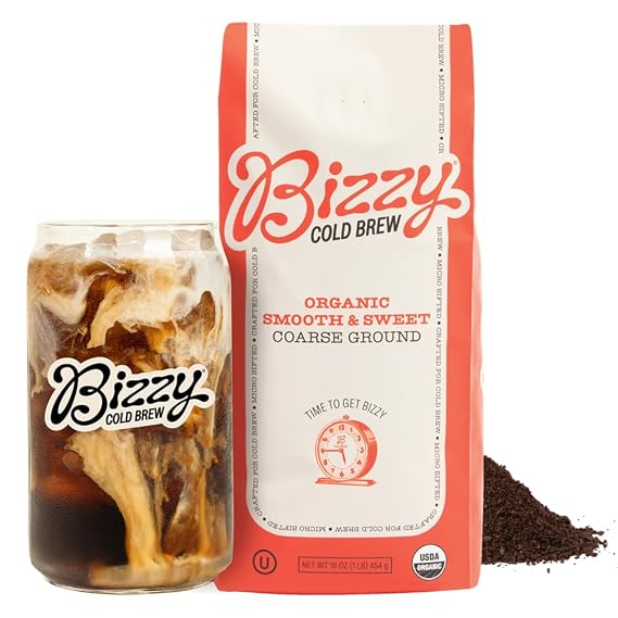 Bizzy Organic Cold Brew Coffee, Smooth & Sweet Blend, Coarse Ground, 1 LB