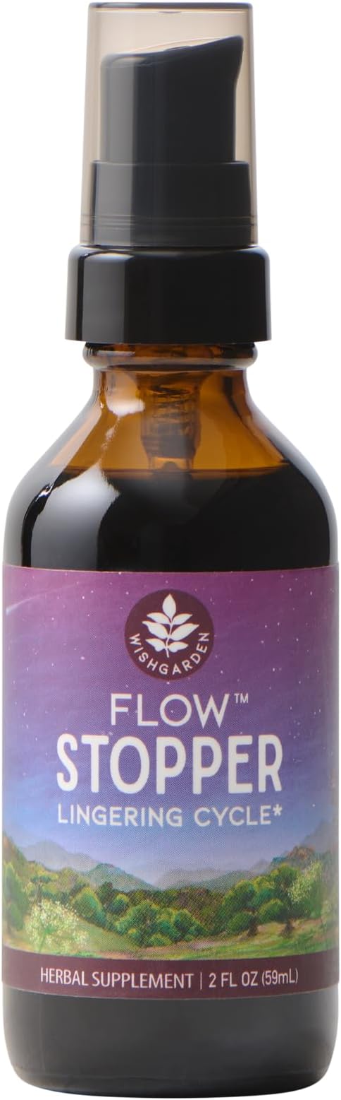 WishGarden Herbs Flow Stopper, Heavy Period Flow Tincture, 2oz | Shepherd's Purse & Witch Hazel, Postpartum Bleeding & Perimenopause Spotting Support, Vegan