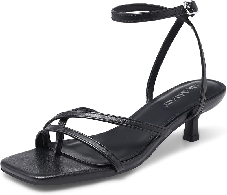 MaxMuxun Sandals for Women 2026 Strappy Low Kitten Heels Open Square Toe Flip Flop Summer Dress Party Shoes
