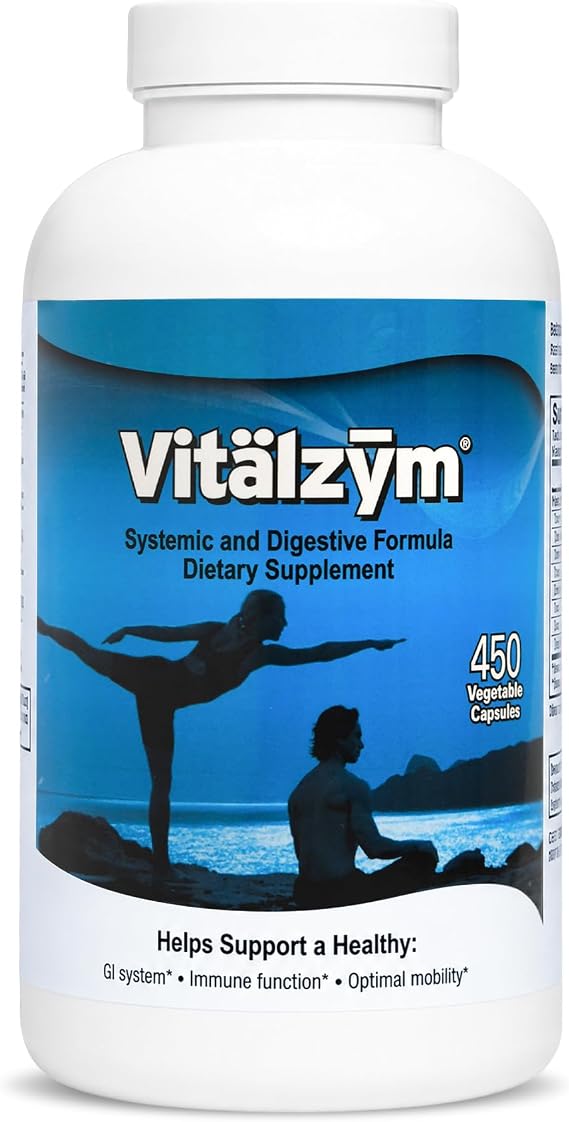 VITALZYM Original Proteolytic Systemic Digestive Enzyme Formula Serrapeptase Source | Immune and Joint Support Increase Blood Flow Cardio Function | Healthy Men Women (450 Capsules)