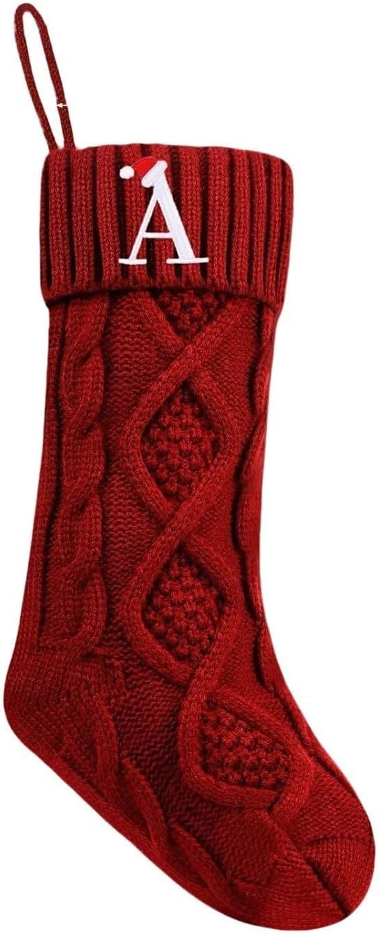 Alphabet Initial Stockings for Christmas Decor Use Including Tree Hanging and Mantel Display Applications (A)