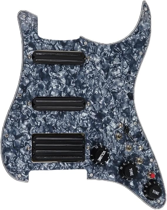 HSS 11-Hole Pre-wired Pickguard with Dual Hot Rail High Output Pickups Set, 3-Ply Pickguard Loaded Multifution 7-way Switch Replacement for Start Electric Guitar Parts