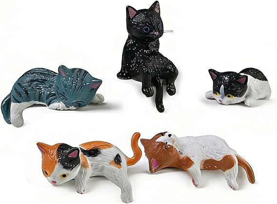5Pcs Mini Cat Figurine Set, Cute Car Dashboard Accessories, Desk Decorations, for Car Interior, Office, Home Decor