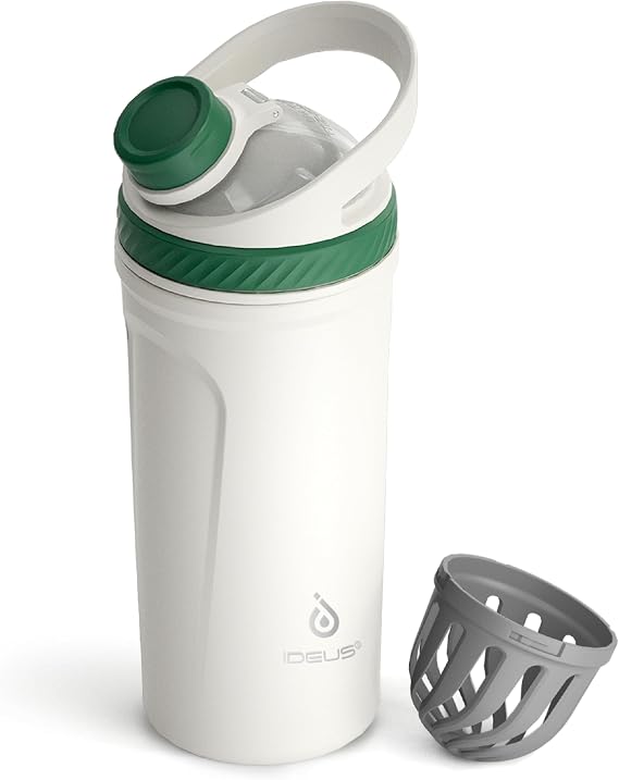 Ideus 24oz Stainless Steel Insulated Leakproof Shaker Bottle, Olive White