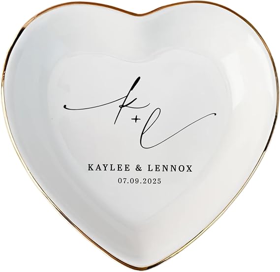 Noni Personalized Ceramic Ring Dish, Custom Wedding Gift & Engagement Ring Dish Holder Gift, Custom Couple Names Jewelry Tray, Gift For Wedding Day Anniversary Birthday Style 2