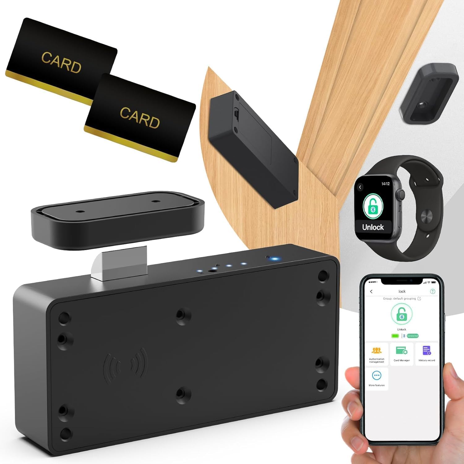 Anweller Smart Cabinet Lock,Smart Cupboard Locks for Children,Hidden RFID Bluetooth Drawer Locks,Baby Proofing Child Safety Cupboard Locks for Liquor Cabinet Drawer Cupboard Desk Dresser Adults Black