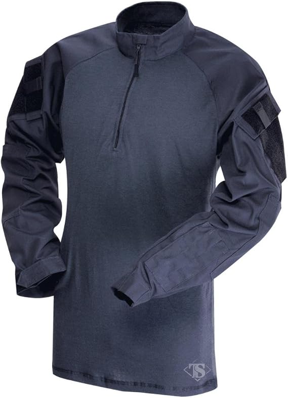 Tru-Spec T.R.U. 1/4 Zip Combat Shirt, Men's Tactical Long Sleeves - 65/35 Polyester Cotton Rip-Stop Fabric, Navy - Medium Long