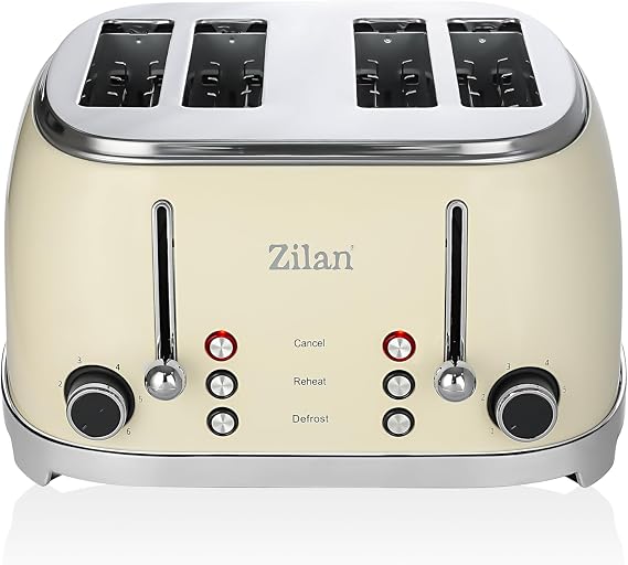 Zilan ZLN1214 60'S Retro Ekmek Kızartma Makinesi -Krem- 4 Dilim Kapasite, 6 Kademeli Ayar, Donmuş Ekmek Çözme & Yeniden Isıtma Özelliği, 1500W